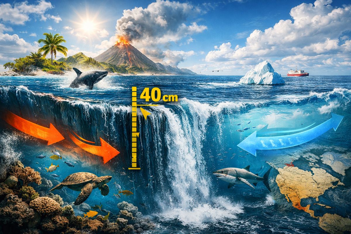 Oceano Pacífico e Atlântico têm superfície diferente por salinidade e circulação oceânica, com impacto no clima global.
