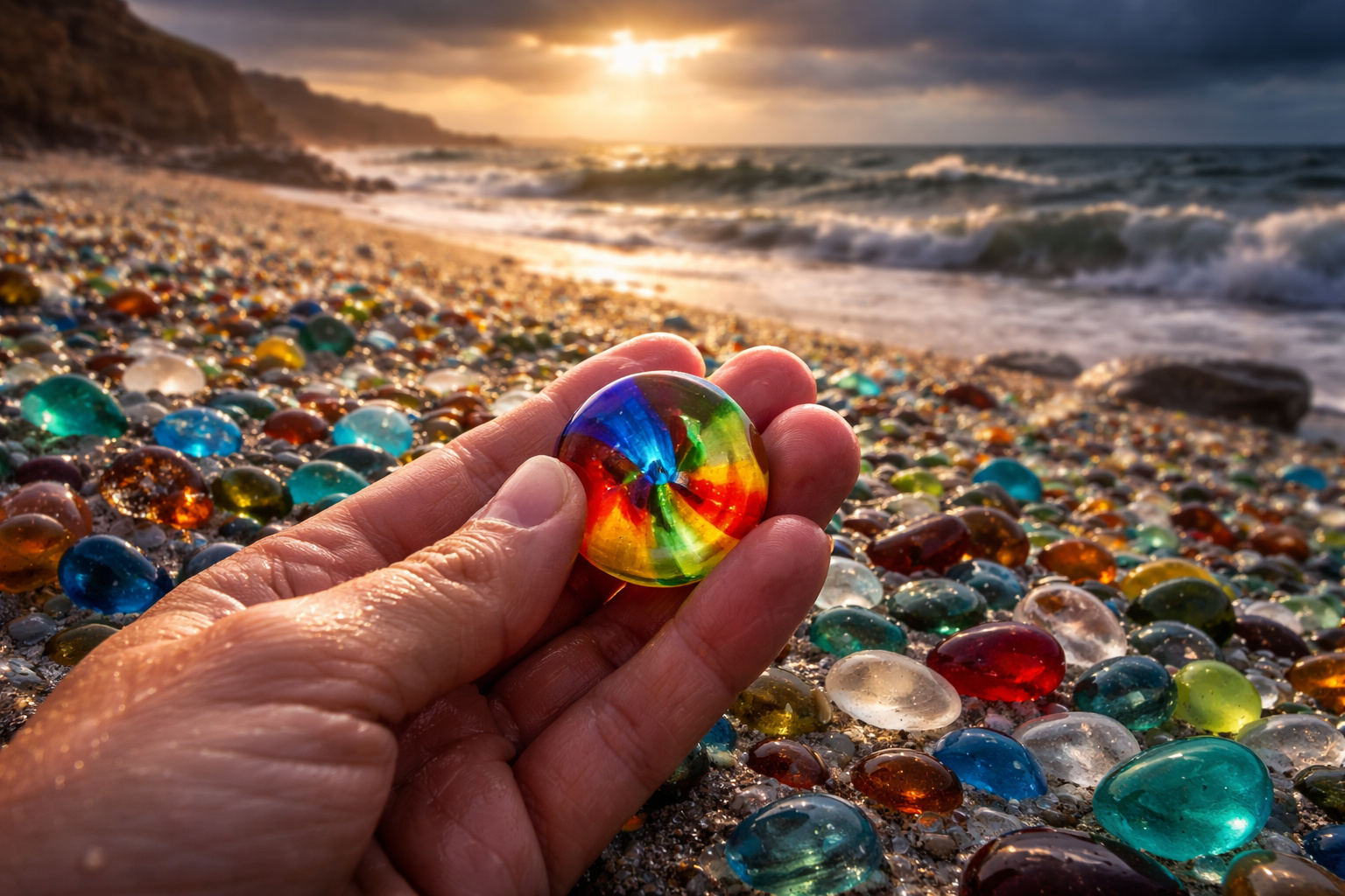 O Mar do Norte devolveu o que uma fábrica vitoriana jogou fora por décadas: a praia de Seaham, na Inglaterra, hoje acumula milhares de fragmentos de vidro polidos pelas ondas e guarda os raríssimos “multis”, peças multicoloridas que atraem caçadores de 'sea glass' do mundo inteiro