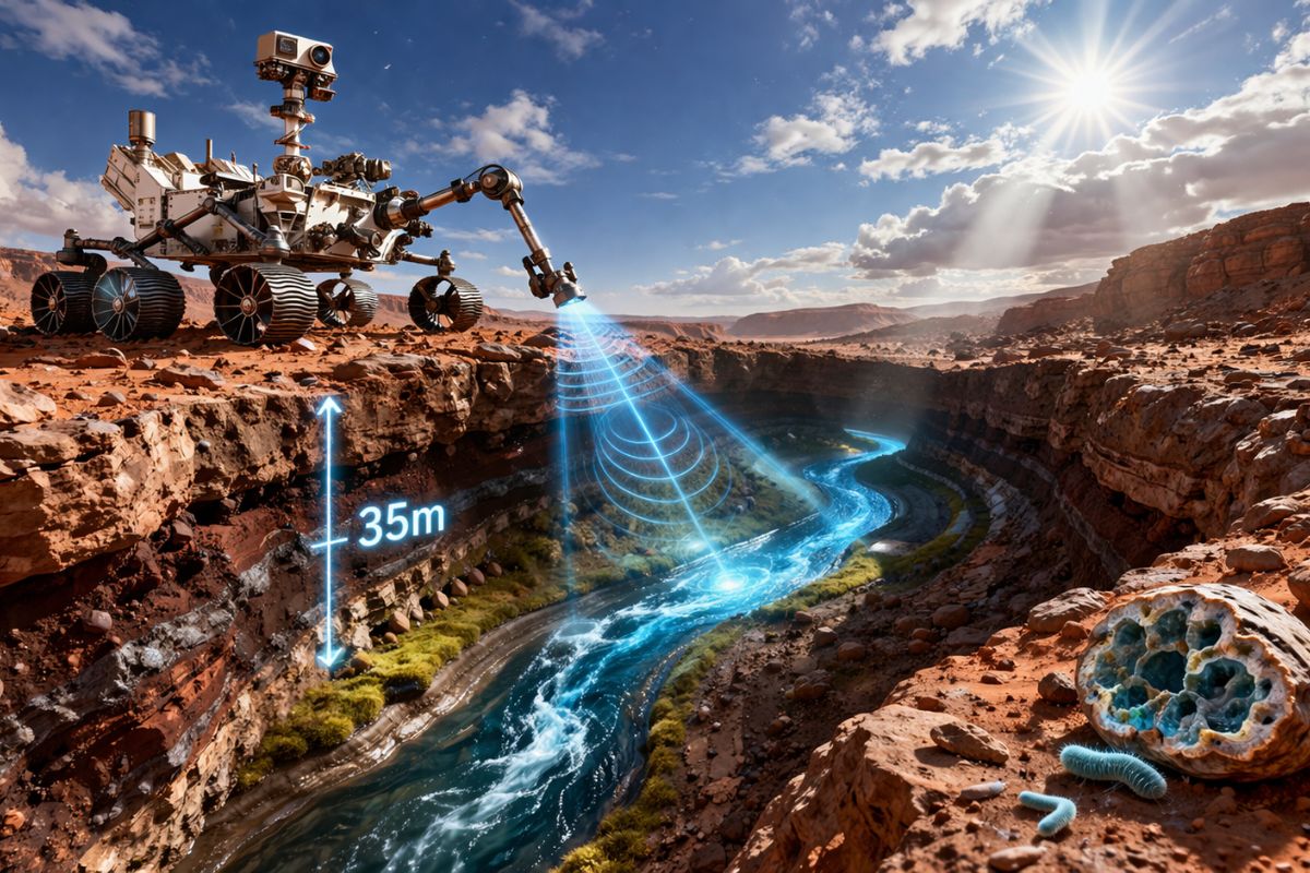 Radar do rover Perseverance revela rio enterrado a 35 metros sob Marte, empurra presença de água líquida para 4,2 bilhões de anos e amplia a chance de sinais de vida no planeta