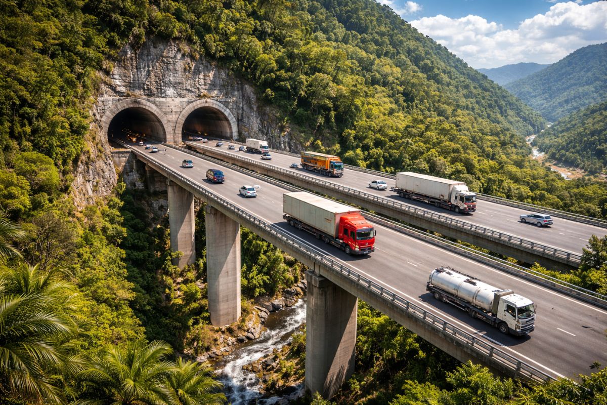 Rodovia nasce dentro da montanha com viaduto de 50 metros e quase 500 m de extensão para desviar trânsito pesado e transformar um dos trechos mais críticos da BR-280