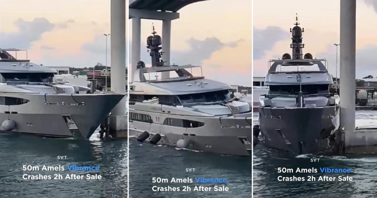 Superiate de 49 metros avaliado em quase US$ 17 milhões bateu em ponte nas Bahamas duas horas após a entrega ao dono
