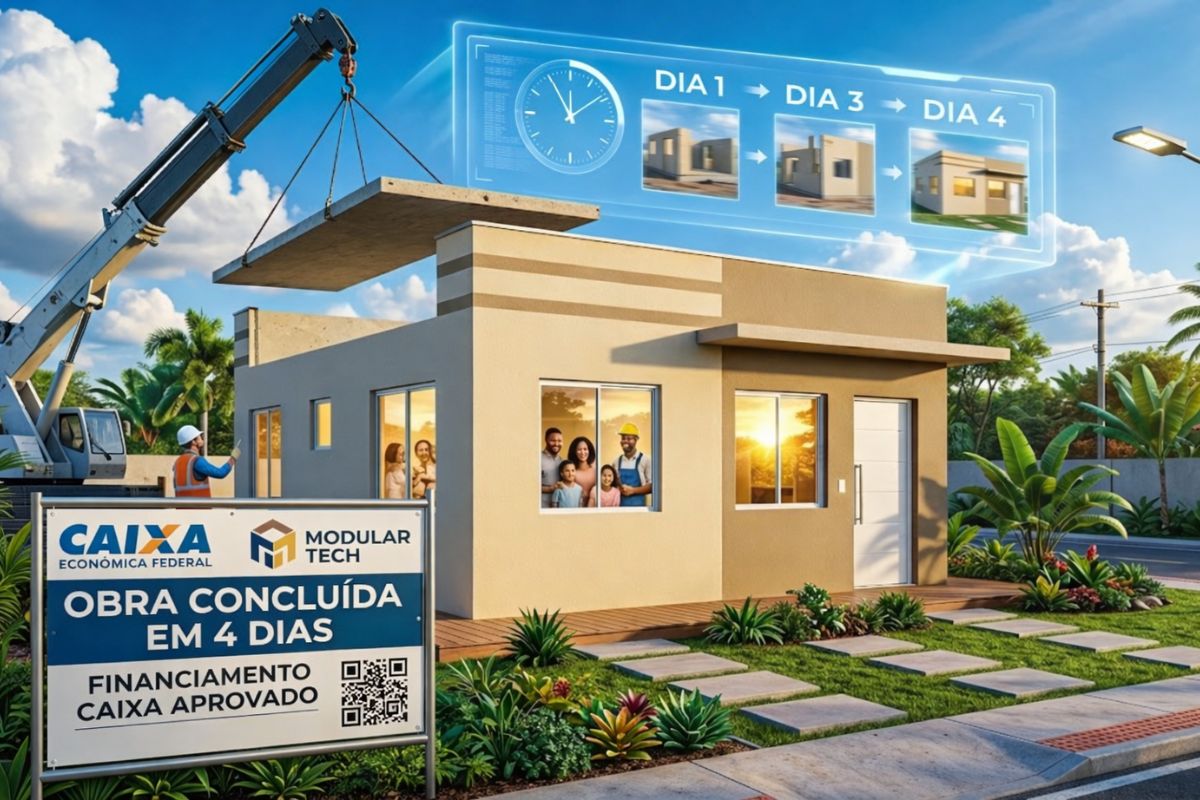 casa modular com construção industrializada e produção em escala para moradia popular; veja requisitos e limites do financiamento da Caixa.