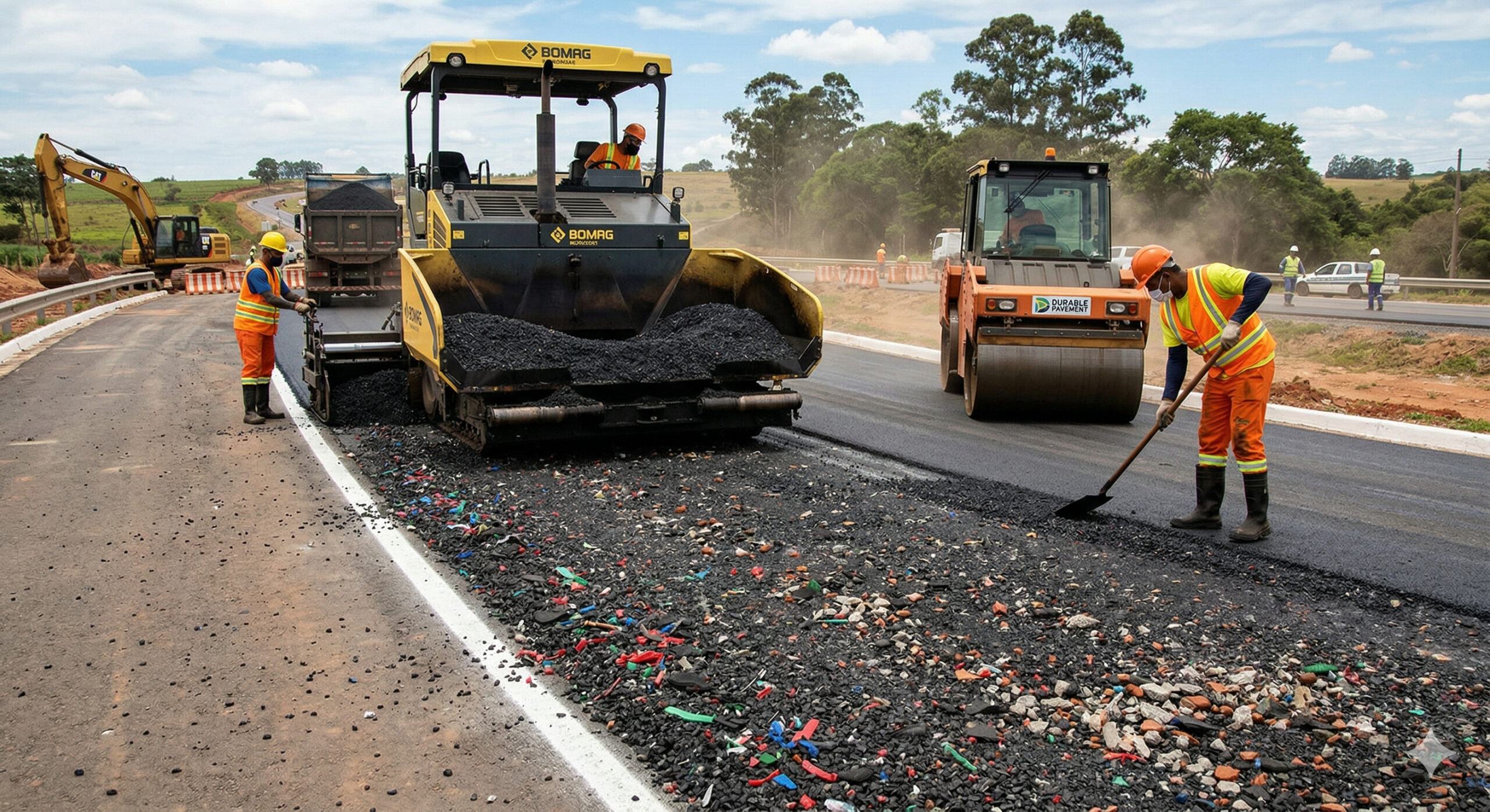 Tecnologias usam plástico, pneus e resíduos de obra para criar estradas mais duráveis, sustentáveis e com menor custo de manutenção.