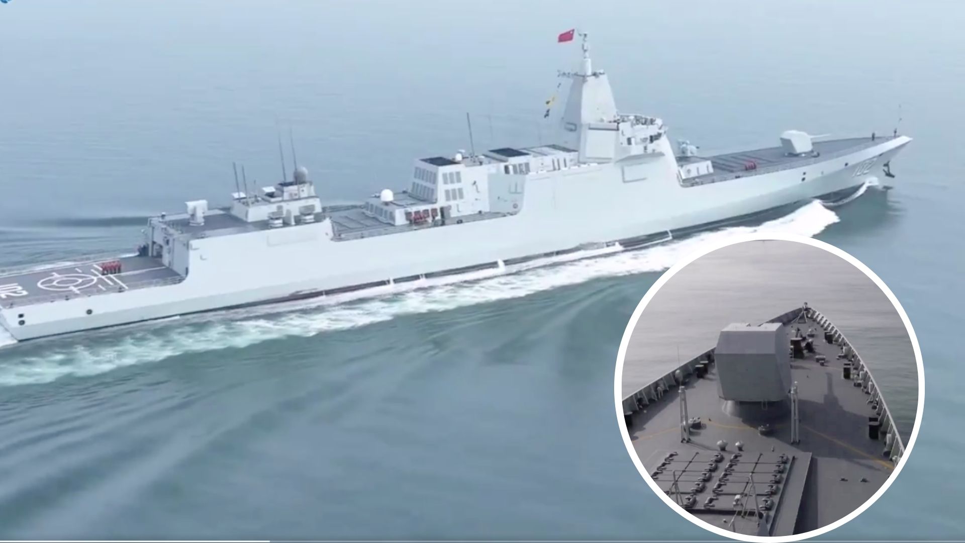 Destróier chinês Type 055 Zunyi amplia foco em guerra antissubmarino durante exercício naval no Mar do Sul da China. (Imagem: X/China Navy)