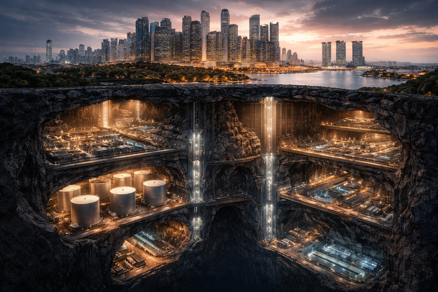 Poucos sabem, mas Singapura está construindo uma cidade inteira no subsolo e, quando terminar, vai liberar 150 hectares de superfície ao transferir refinarias de petróleo, depósitos de munição e 200 km de esgoto para cavernas escavadas a 150 metros de profundidade