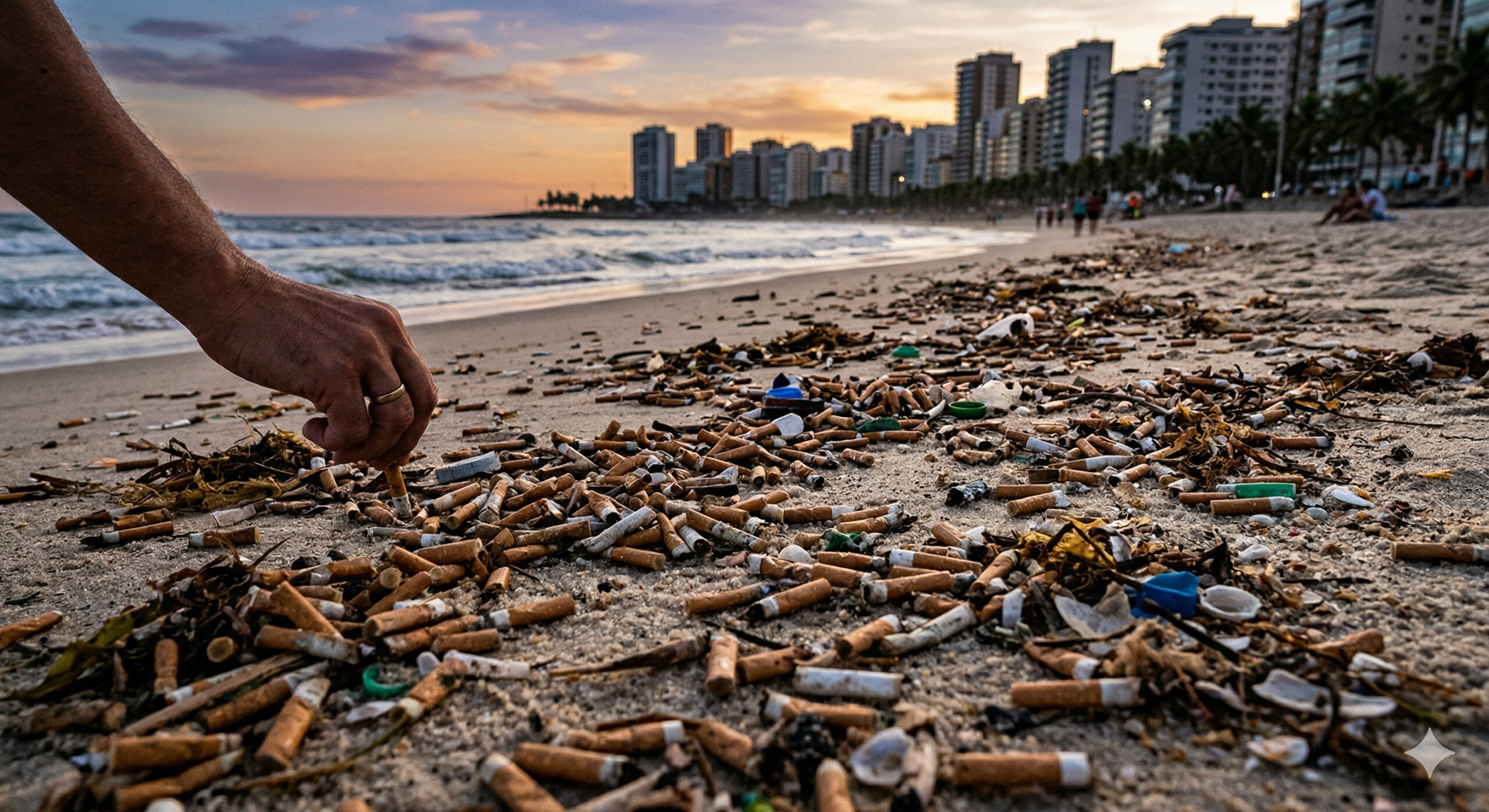 As praias brasileiras estão entre as mais contaminadas do mundo por bitucas de cigarro, com níveis até 40 vezes acima da média global e pontos onde esse resíduo já representa a maior parte de todo o lixo encontrado