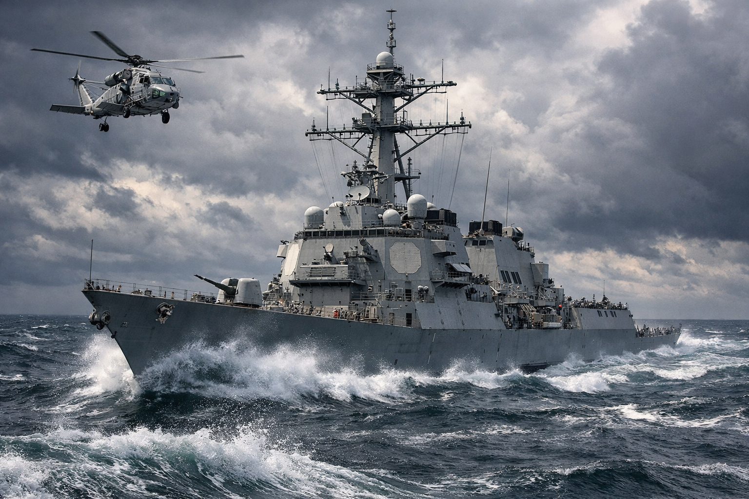 Destroyer militar navegando no oceano