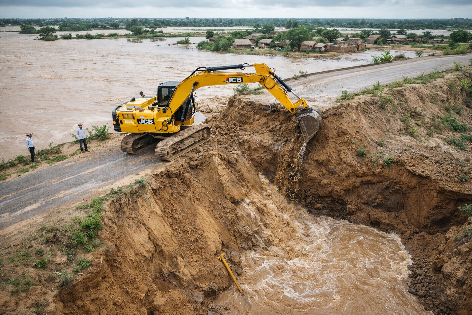 enchente sendo desviada para crateras de mineração no deserto