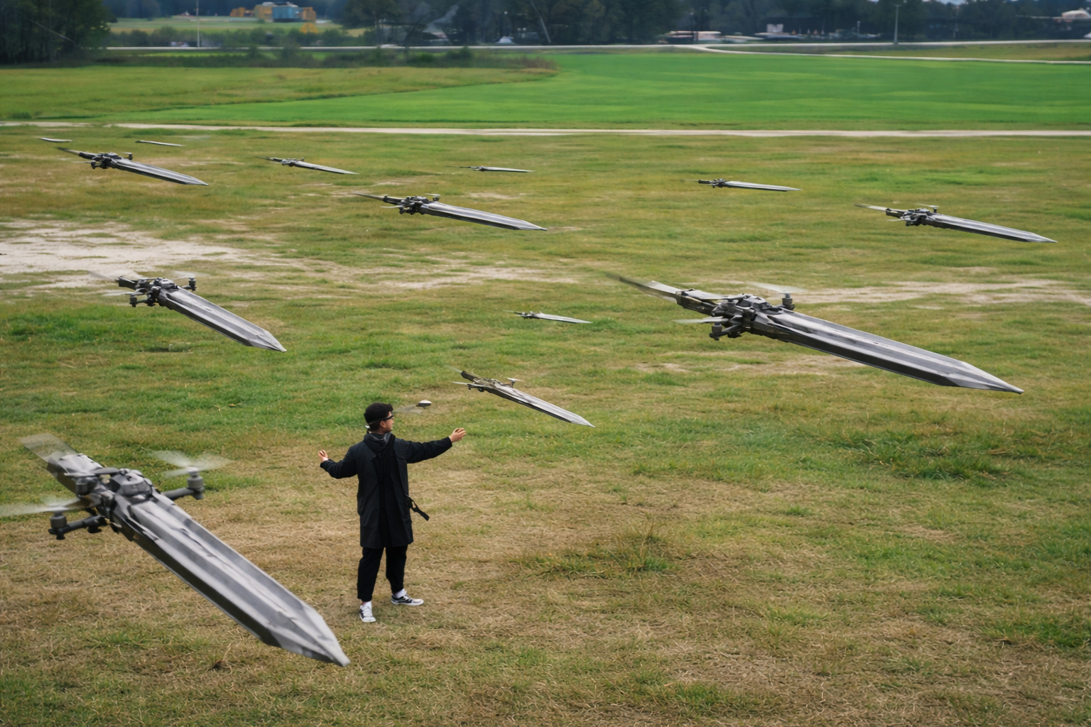 Inventor na China cria drones voadores em forma de espada que respondem a gestos das mãos em tempo real, tecnologia baseada em sensores de movimento transforma interação em cena digna de filme e redefine o controle de máquinas no ar