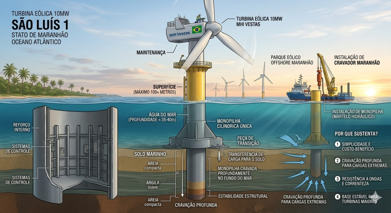 Com 120 metros de comprimento, 15,5 metros de diâmetro e 3.500 toneladas de aço, mais pesada que a Torre Eiffel inteira, a maior estaca-monopilha de eólica offshore do mundo é produzida numa fábrica coreana no norte da Inglaterra que tem 810 metros de comprimento e já foi visitada pelo rei Charles III