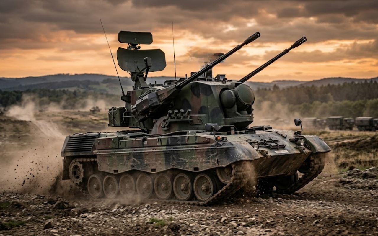 Gepard 1A2 é a viatura blindada do Exército Brasileiro que dispara 1.100 tiros por minuto e atua contra drones e ameaças aéreas modernas.