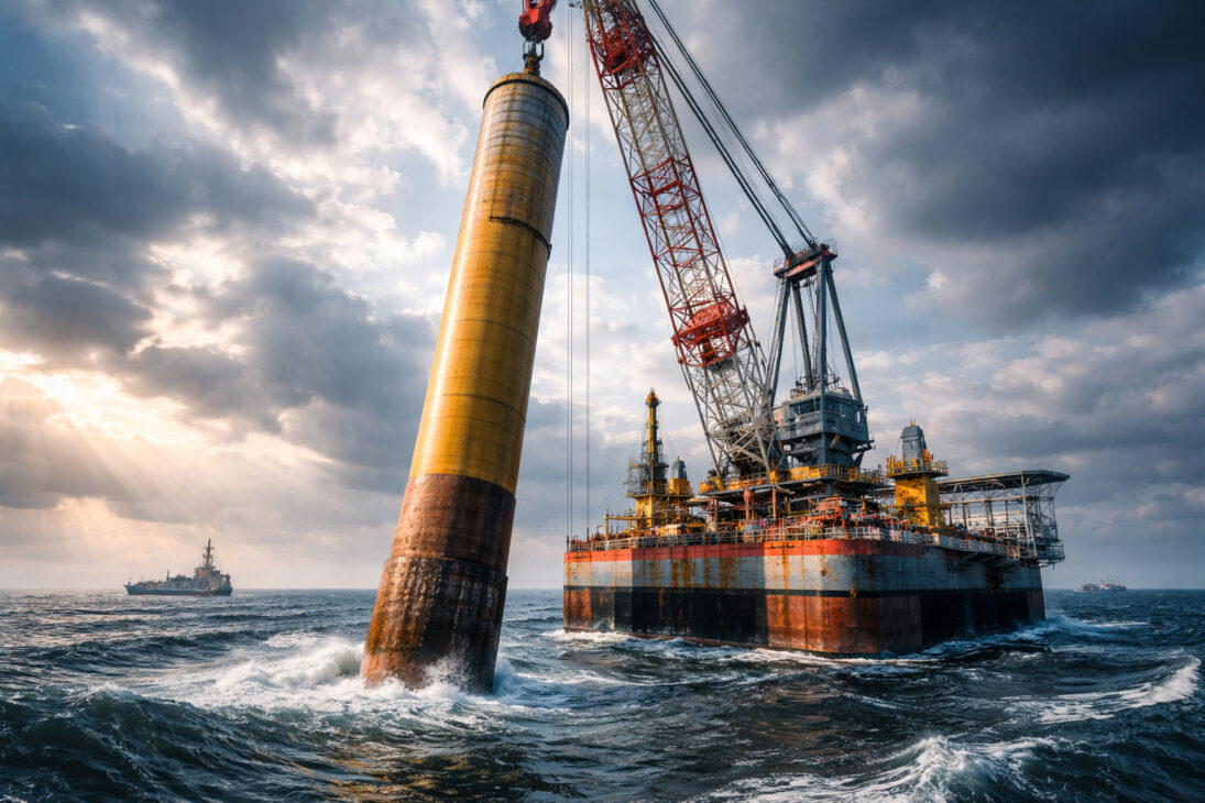 Com 120 metros de comprimento, 15,5 metros de diâmetro e 3.500 toneladas de aço, mais pesada que a Torre Eiffel inteira, a maior estaca-monopilha de eólica offshore do mundo é produzida numa fábrica coreana no norte da Inglaterra que tem 810 metros de comprimento e já foi visitada pelo rei Charles III