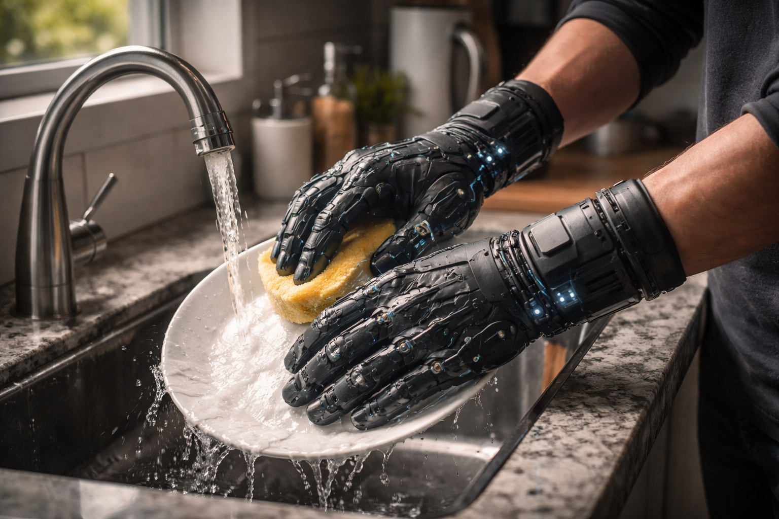 Startup envia luvas robóticas pelo correio para usuários vestirem em casa enquanto lavam louça, dobram roupas e fazem café, cada movimento dos dedos é gravado e enviado de volta para treinar um robô doméstico que já aprendeu 10 milhões de tarefas reais sem nunca ter entrado em uma cozinha