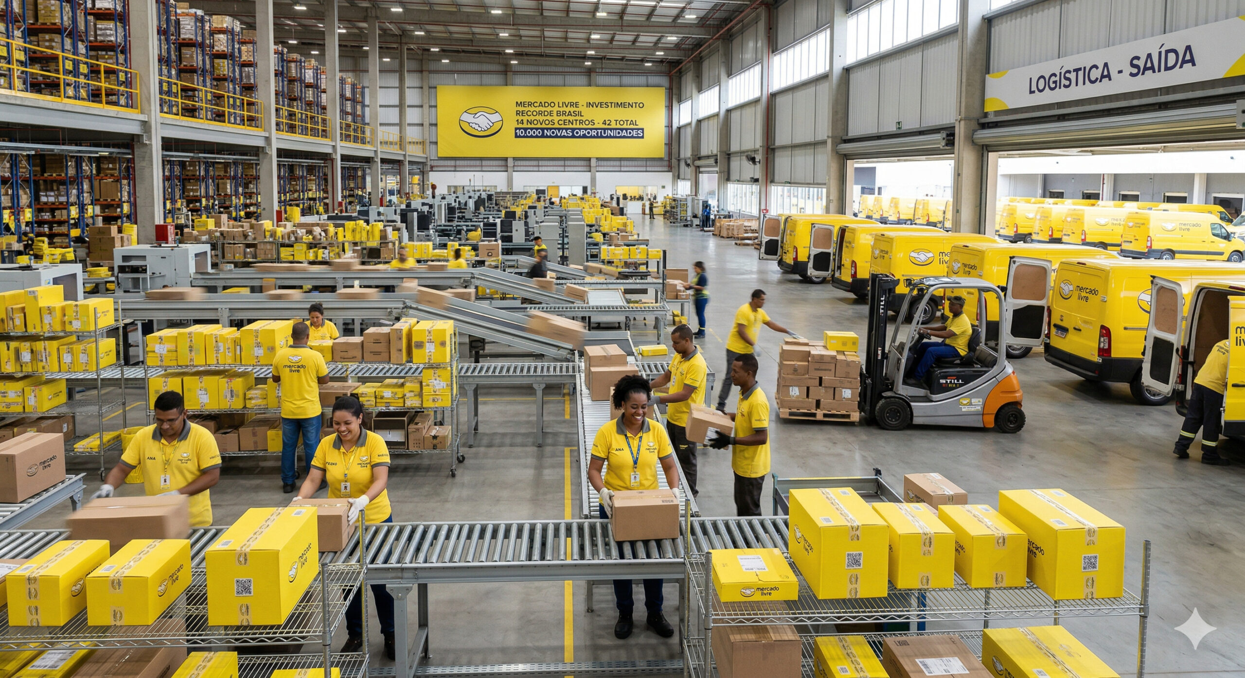 Mercado Livre "abre o cofre" e anuncia investimento recorde de R$ 57 bilhões no Brasil em 2026, valor 50% maior que o ano anterior, com plano de expansão que inclui 14 novos centros logísticos, total de 42 unidades no país e contratação de mais 10 mil funcionários