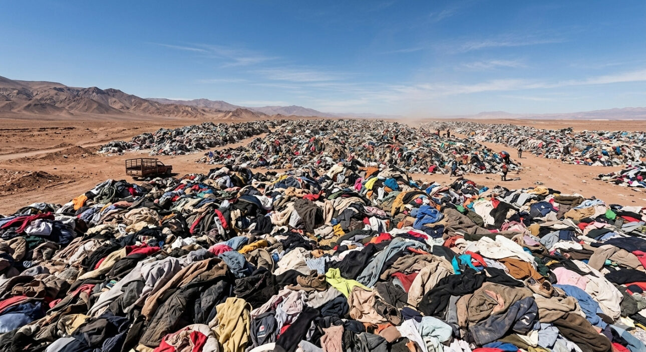 A montanha de roupas do deserto do Atacama já cobre cerca de 741 acres e pode ser vista por satélite: formada por até 39 mil toneladas de peças descartadas por ano que chegam ao Chile vindas da Europa, Ásia e América do Norte, ela transformou uma das regiões mais áridas do planeta em um dos maiores cemitérios de moda do mundo