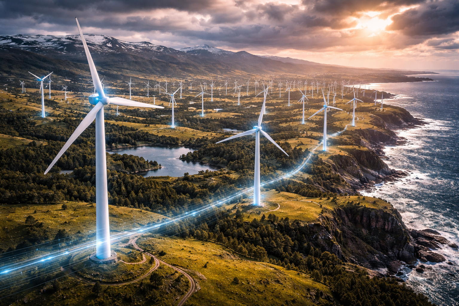 Em um único dia, a Escócia gerou energia eólica suficiente para abastecer três vezes todas as casas do país, agora exporta o excedente como se fosse petróleo, transformando vento em ativo estratégico nacional