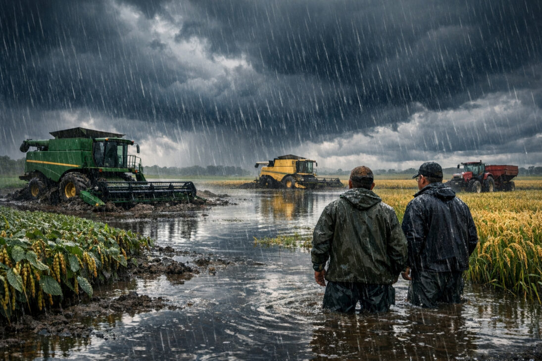 Chuvas acima da média entre abril e maio devem fechar a janela de colheita no Sul, previsões do INMET, CPTEC e Funceme indicam atraso na soja e no arroz, aumento da umidade dos grãos e risco direto à qualidade da produção