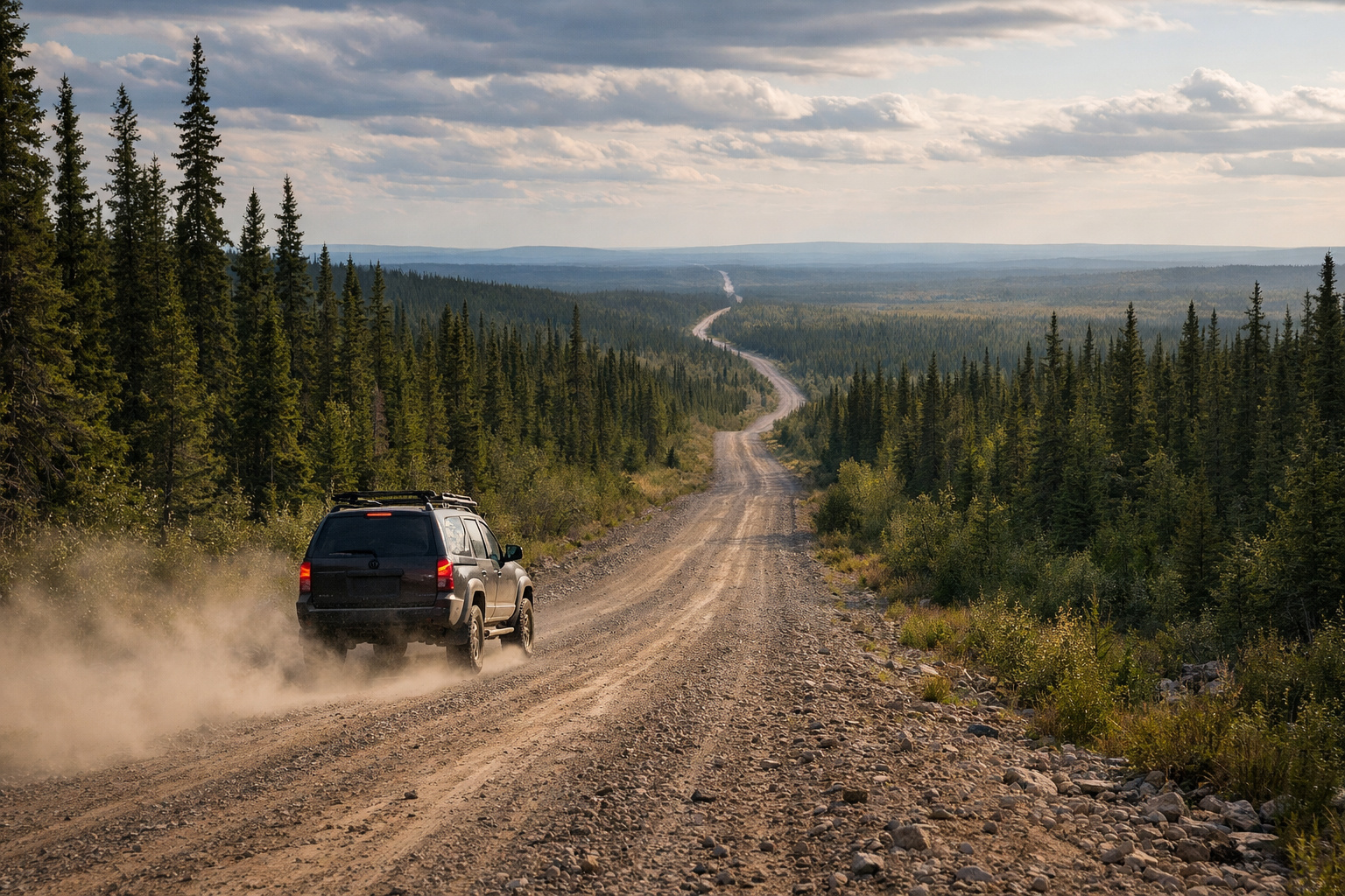 estrada isolada na tundra do Canadá Trans Labrador Highway