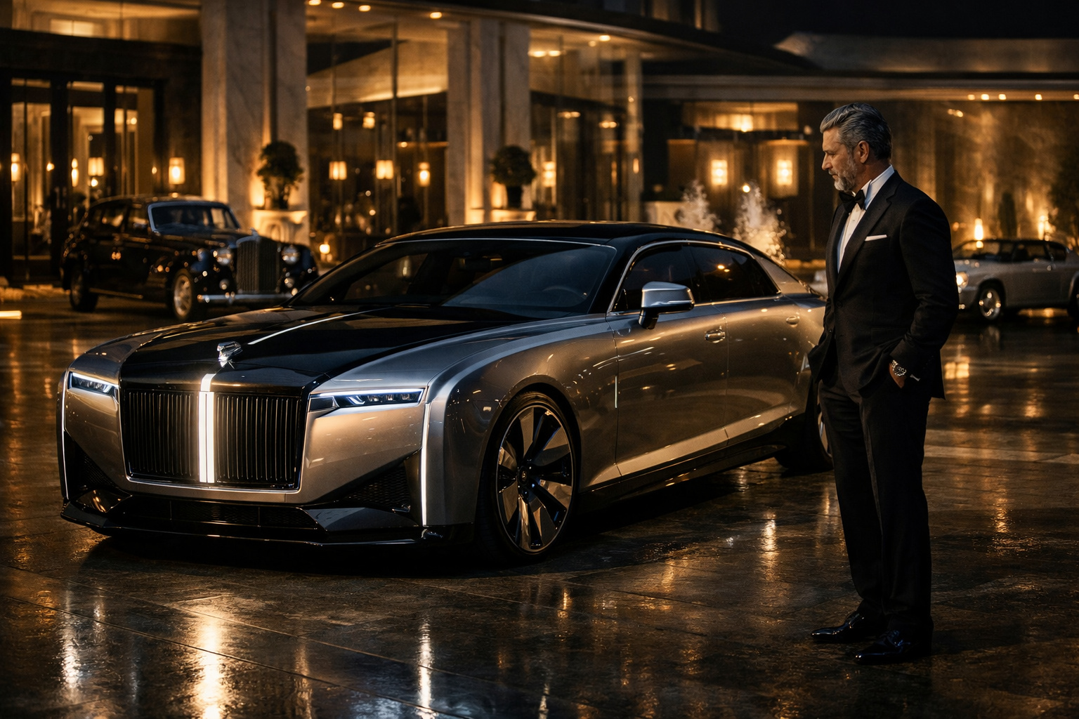 Rolls-Royce elétrico exclusivo do programa Coachbuild Collection em cenário de luxo