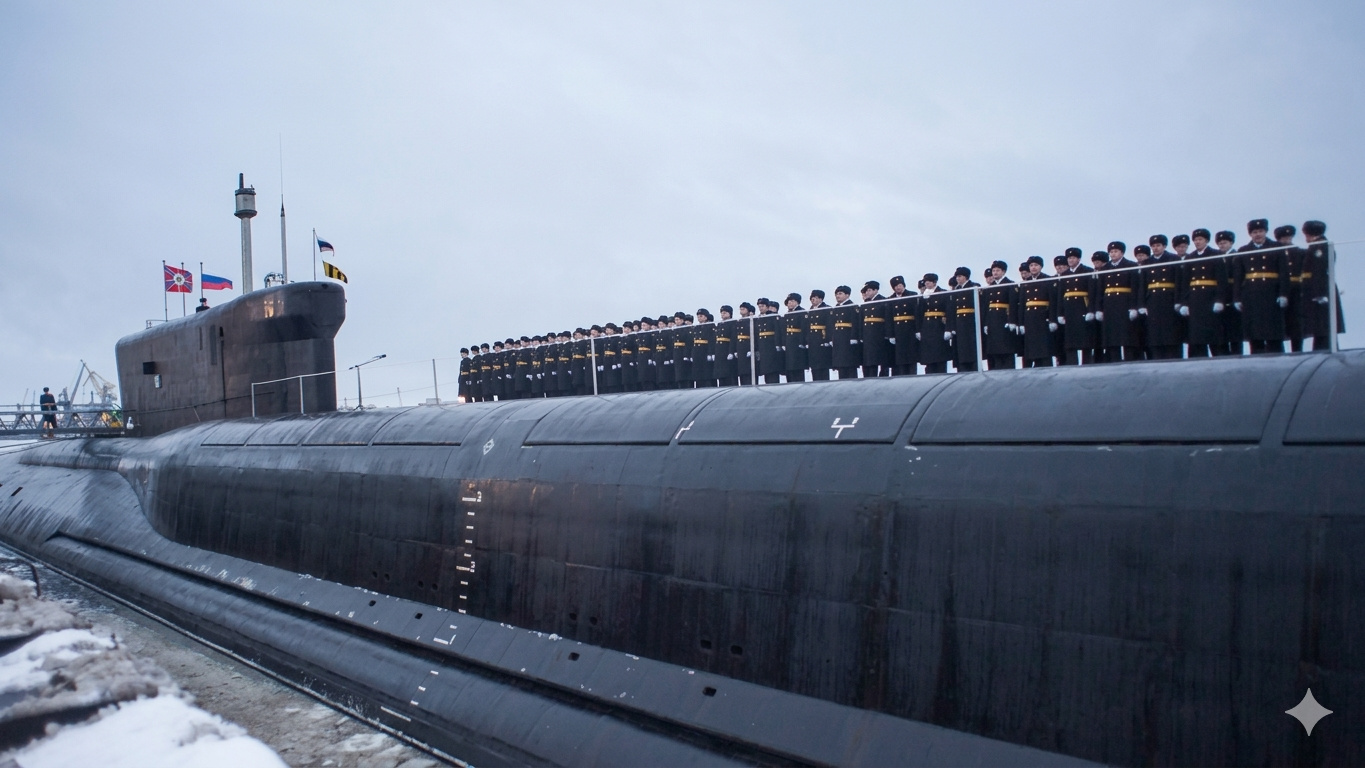Com 170 metros, 24 mil toneladas submerso e capacidade para lançar até 160 ogivas nucleares a mais de 8.000 km, o submarino russo Borei-A se torna uma das armas mais silenciosas e letais já criadas e pode desaparecer sob o gelo antes de qualquer detecção