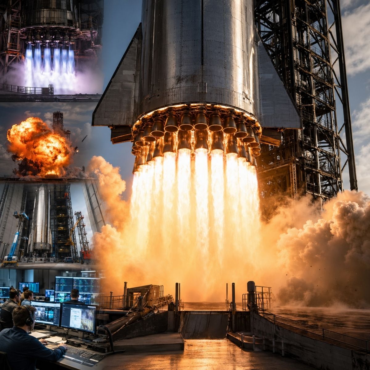 A SpaceX acendeu todos os 33 motores do foguete Starship V3 após explosões e falhas nos testes. Os bastidores revelam o caminho até Marte. Entenda.