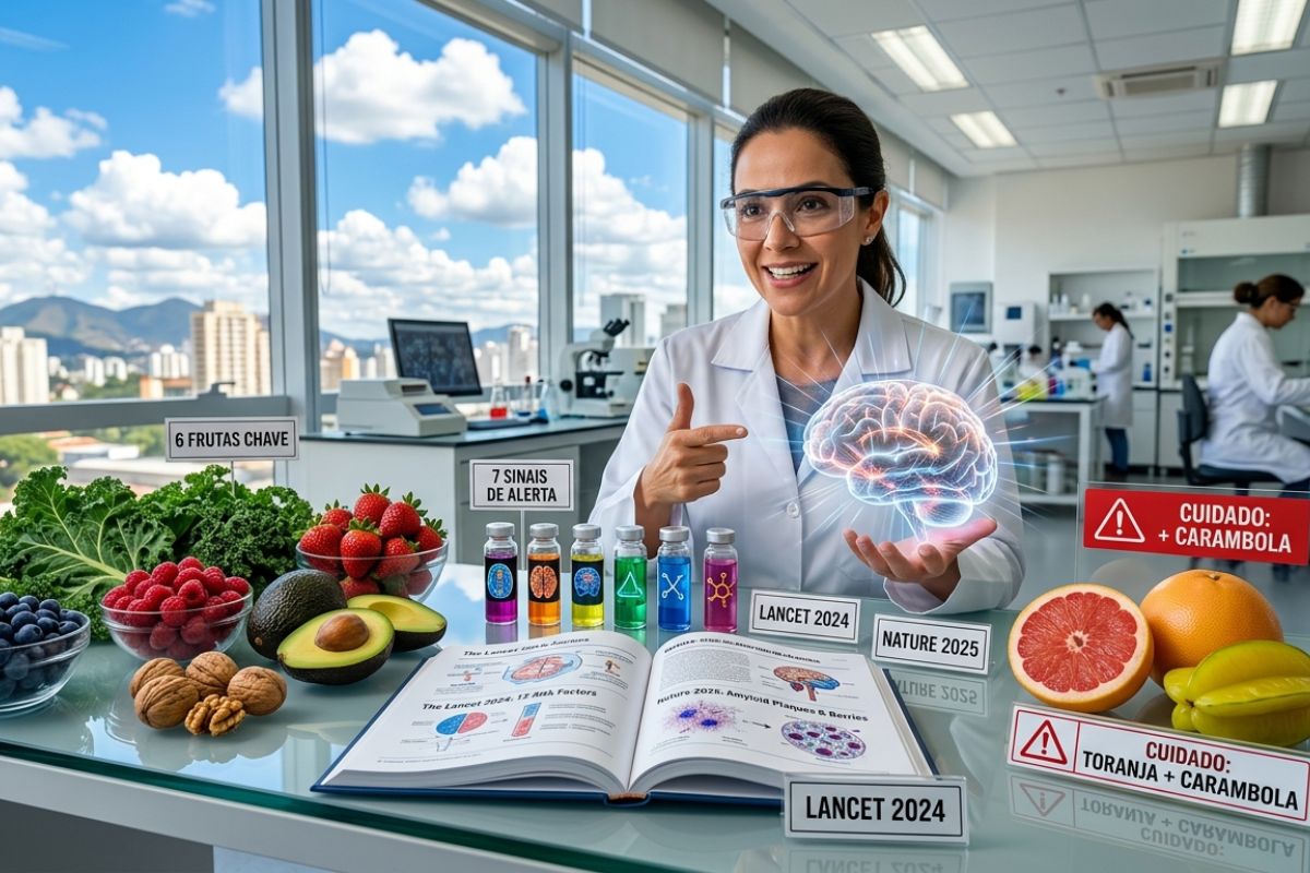 6 frutas que ajudam a proteger o cérebro contra Alzheimer e demência, com 7 sinais de alerta, dados da Lancet 2024 e achado na Nature 2025, além de cuidados com toranja e carambola (6)