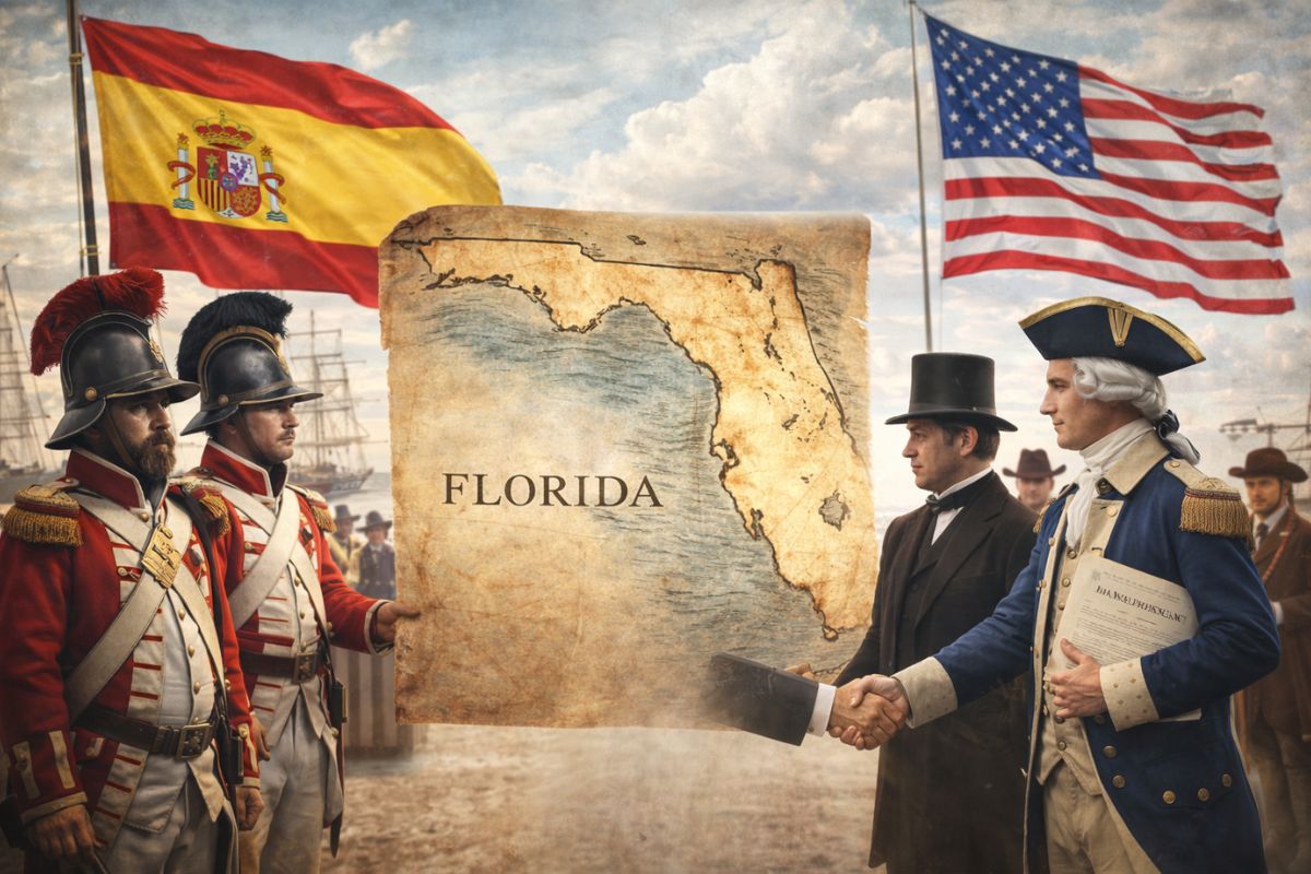 A Espanha entregou a Flórida de graça aos Estados Unidos em 1819. O território selou o fim do império espanhol na América.