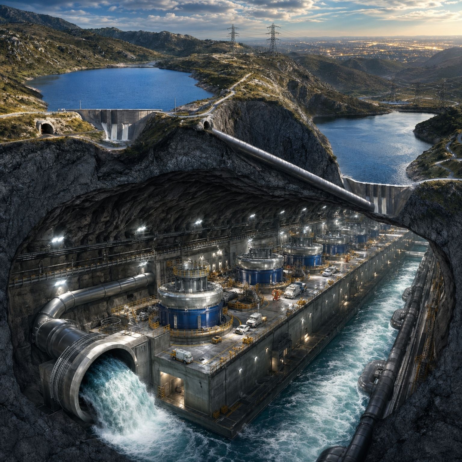 Austrália está cavando 27 quilômetros de túneis para transformar duas represas em uma bateria subterrânea gigante de 2.200 MW, capaz de armazenar 350 GWh e abastecer 3 milhões de
