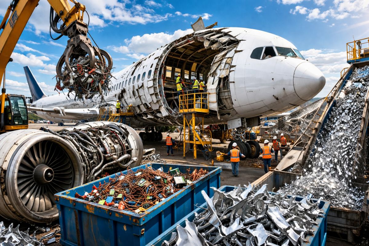 Aviões aposentados valem bilhões por trás do “ferro velho”, um processo industrial rígido desmonta cada peça, recupera metais e eletrônicos, transforma fuselagens (5)