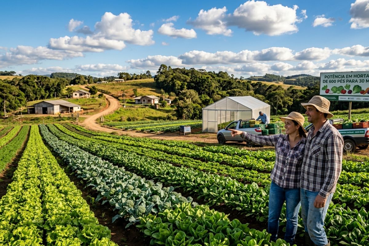Casal sai do pepino e vira potência em Dona Ema de 600 pés para 30 mil hortaliças por mês, com 2,5 hectares, mercado garantido e produção que já abastece merenda escolar