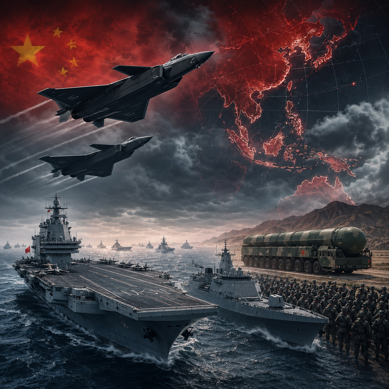 China expande forças armadas com milhões de militares, centenas de navios e armas avançadas, ampliando tensão no Indo-Pacífico.