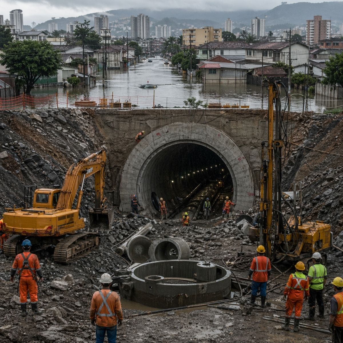 Xanxerê (SC) começou a escavar túnel subterrâneo de 943 metros com explosivos para acabar com enchentes no centro. A obra custa R$ 20 milhões e leva 14 meses.