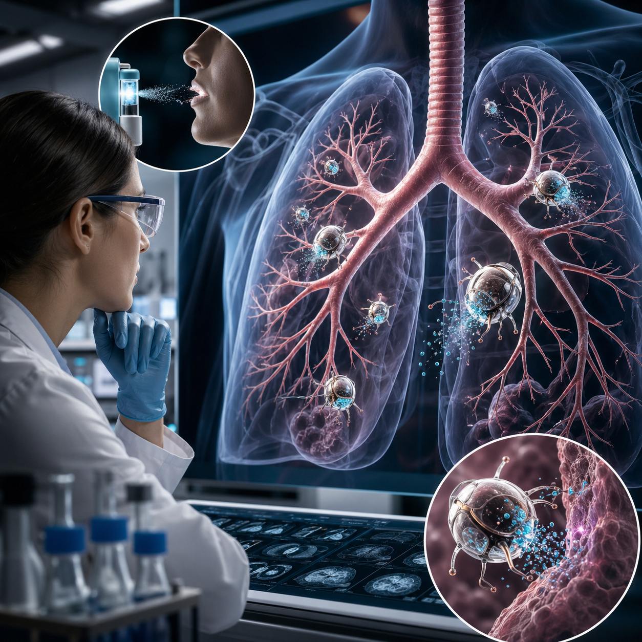 Cientistas criaram microrrobôs inaláveis com células vivas para levar medicamentos diretamente aos pulmões, e a tecnologia pode transformar doenças respiratórias em alvo de máquinas bio-híbridas capazes de se mover dentro do organismo