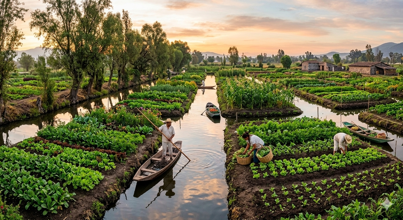 Desde os astecas, agricultores do México constroem ilhas artificiais cercadas por canais e mantêm um sistema de alta produtividade que ainda hoje desafia a lógica da agricultura convencional