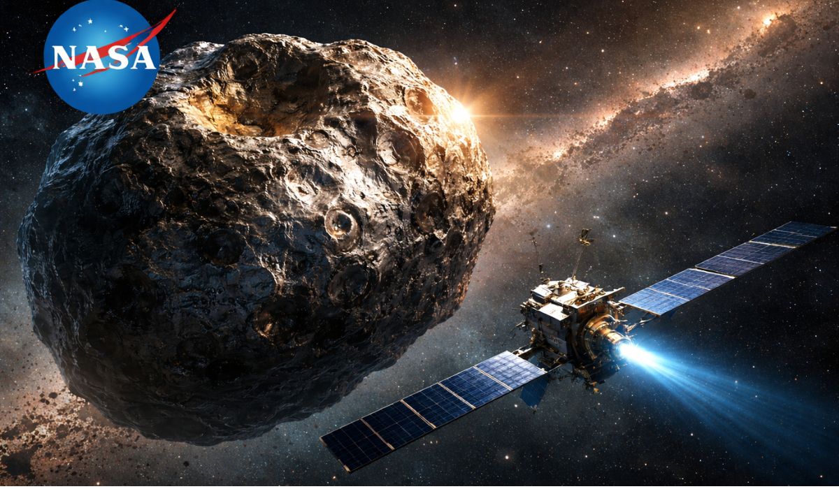 NASA envia sonda ao asteroide 16 Psyche para investigar sua composição metálica e a origem de planetas rochosos do Sistema Solar. (Imagem: Ilustrativa)