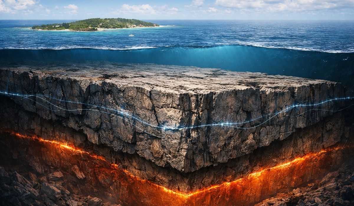 Estudo revela camada rochosa de 20 km sob Bermuda e reacende o debate geológico sobre a origem do relevo do arquipélago atlântico. (Imagem: Ilustrativa)