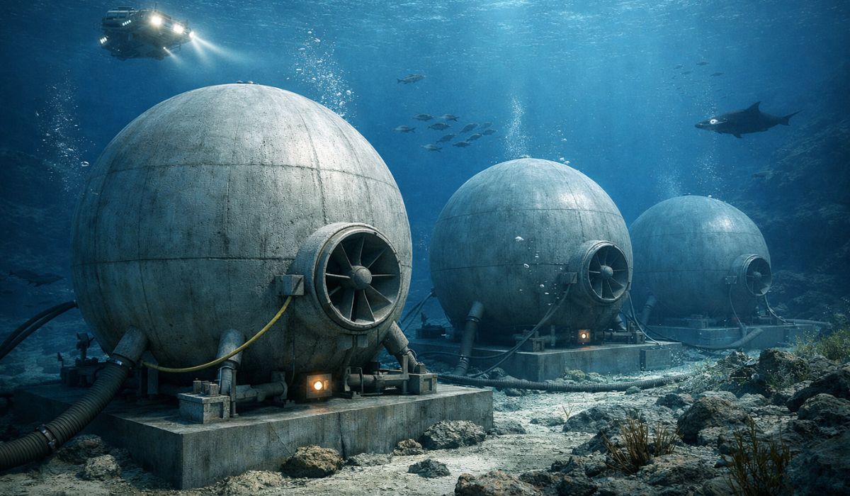Como esferas de concreto no fundo do mar podem armazenar energia renovável e ajudar na estabilidade das redes elétricas globais. (Imagem: Ilustrativa)