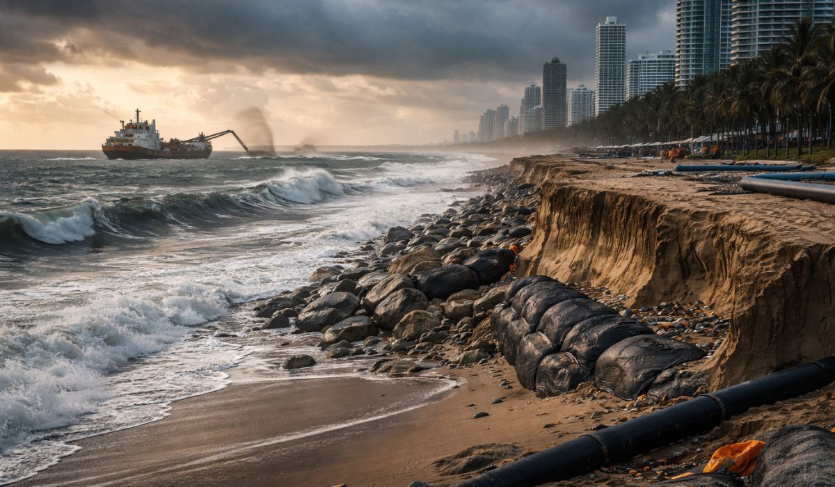 Após o ciclone Alfred, Gold Coast gastou milhões para devolver areia às praias e enfrentar a erosão costeira na Austrália. (Imagem: Ilustrativa)