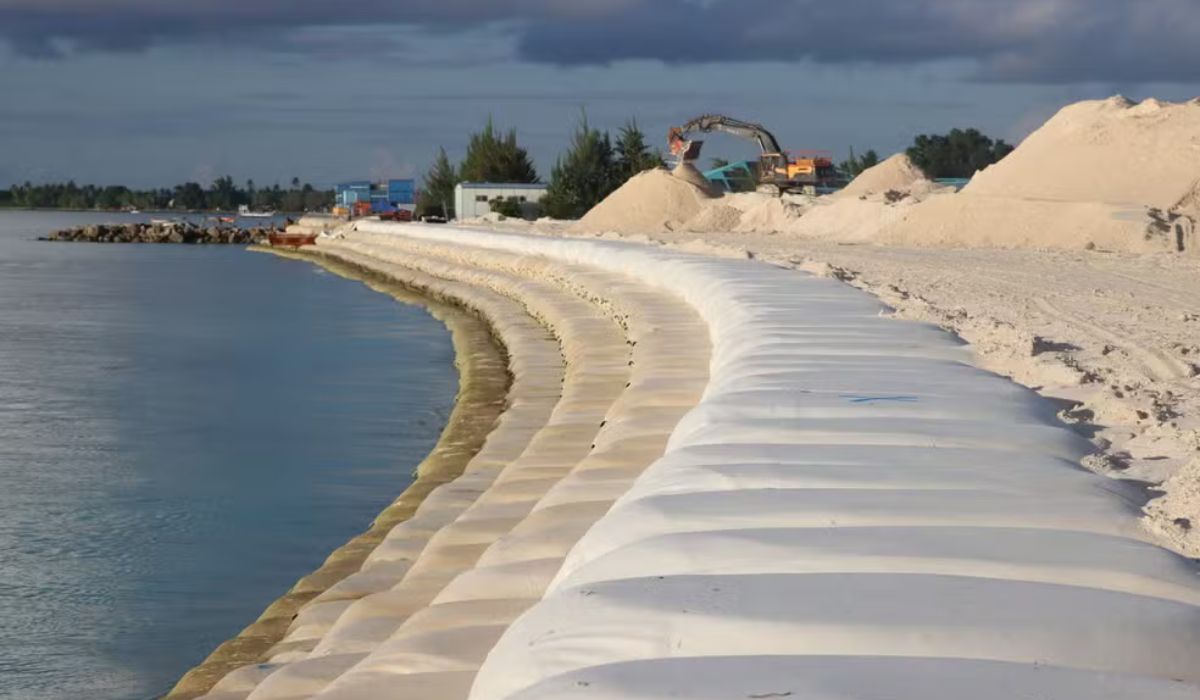 Imagem das terras elevadas em Tuvalu — Foto: PNUD