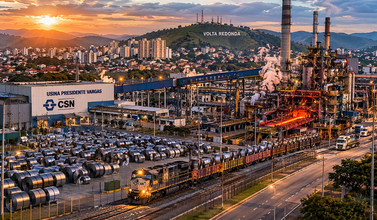 Volta Redonda segue no centro da siderurgia brasileira com produção de aço, logística integrada e modernização da CSN. (Imagem: Ilustrativa)