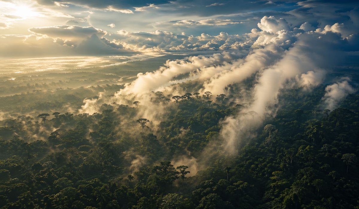 Entenda como as árvores da Amazônia liberam vapor, formam rios voadores e influenciam as chuvas em várias regiões do Brasil todos os dias. (Imagem: Ilustrativa)