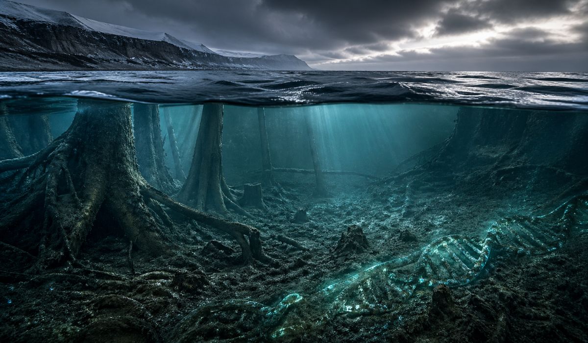 Estudo revela floresta submersa, sob o Mar do Norte, com DNA antigo que reescreve a pré-história europeia e o clima antigo.
