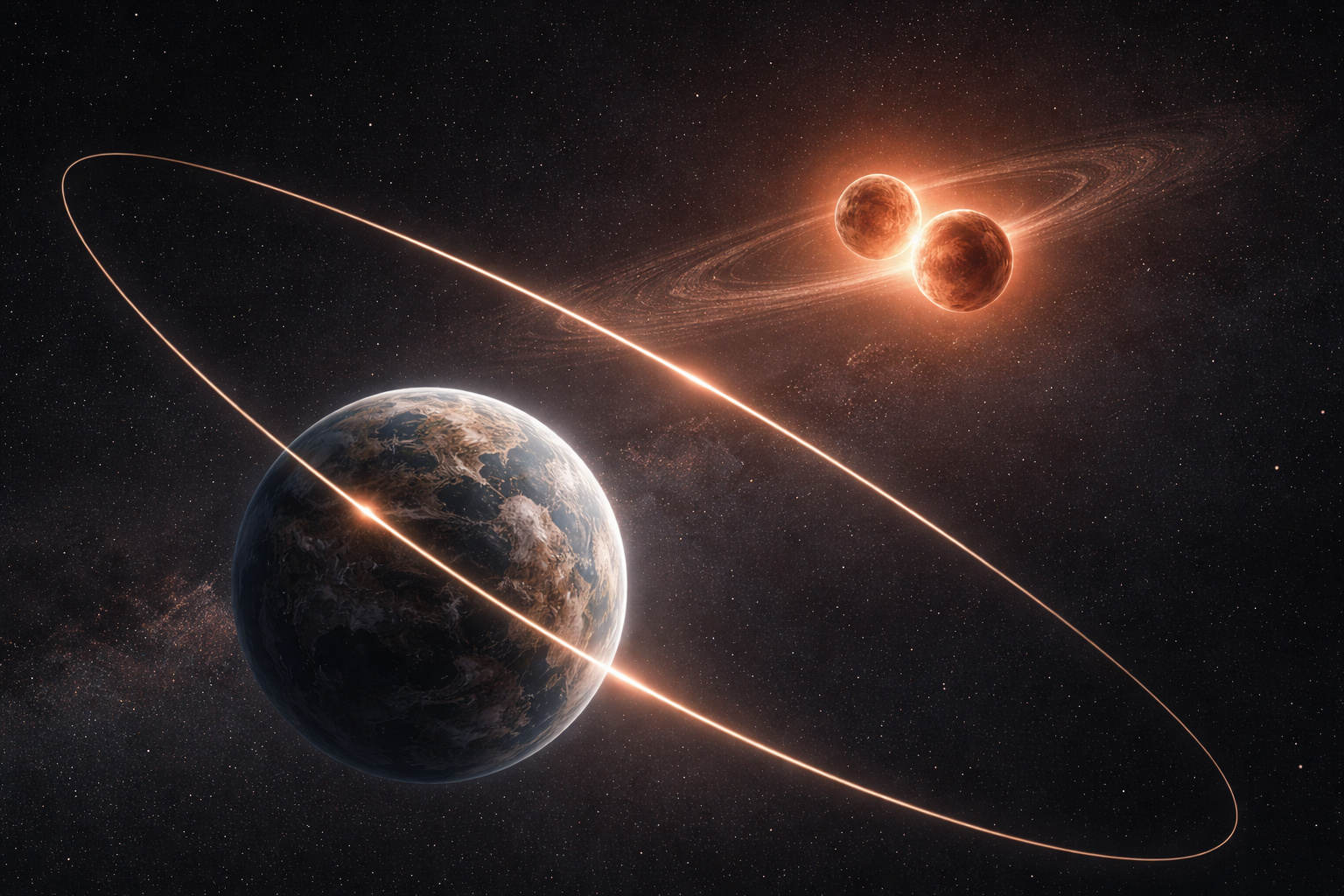 Planeta a 120 anos-luz orbita dois “sóis fracassados” em trajetória quase perpendicular, desafia modelos de formação planetária e revela um dos sistemas mais raros já observados pela astronomia