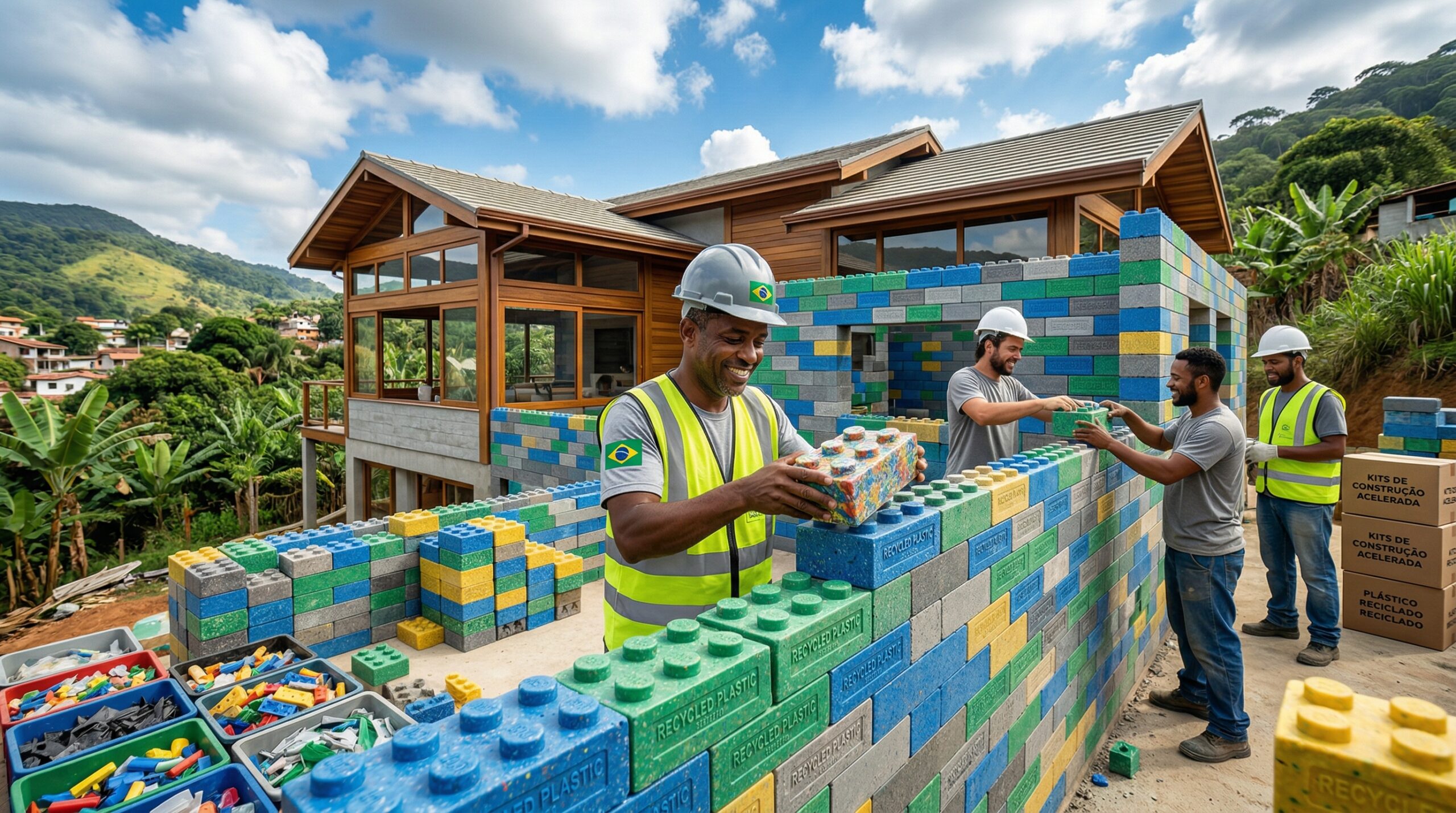 Feito com plástico reciclado, tijolo inspirado no Lego ergue casa de 180 m² em 15 dias, entrega conforto térmico, evita umidade e ainda transforma lixo em renda (4)