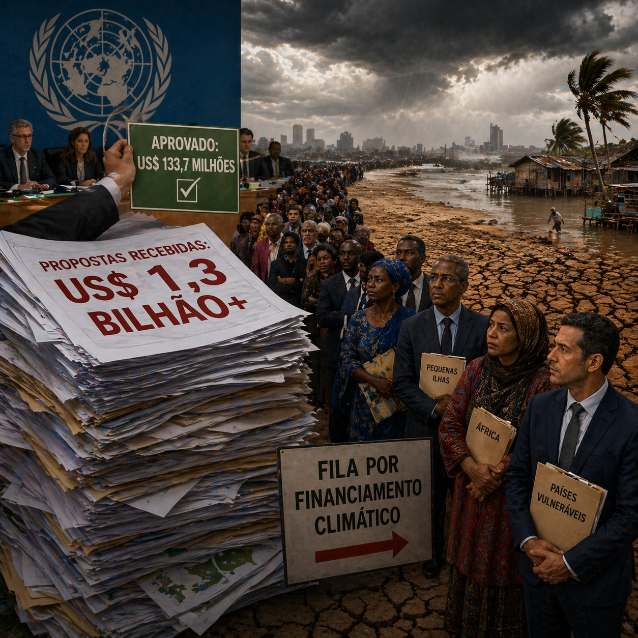O fundo da ONU para adaptação aprovou quase US$ 134 milhões em projetos, mas recebeu mais de US$ 1,3 bilhão em propostas e expôs o tamanho da fila de países vulneráveis que pedem socorro climático sem caixa suficiente para atendê-los