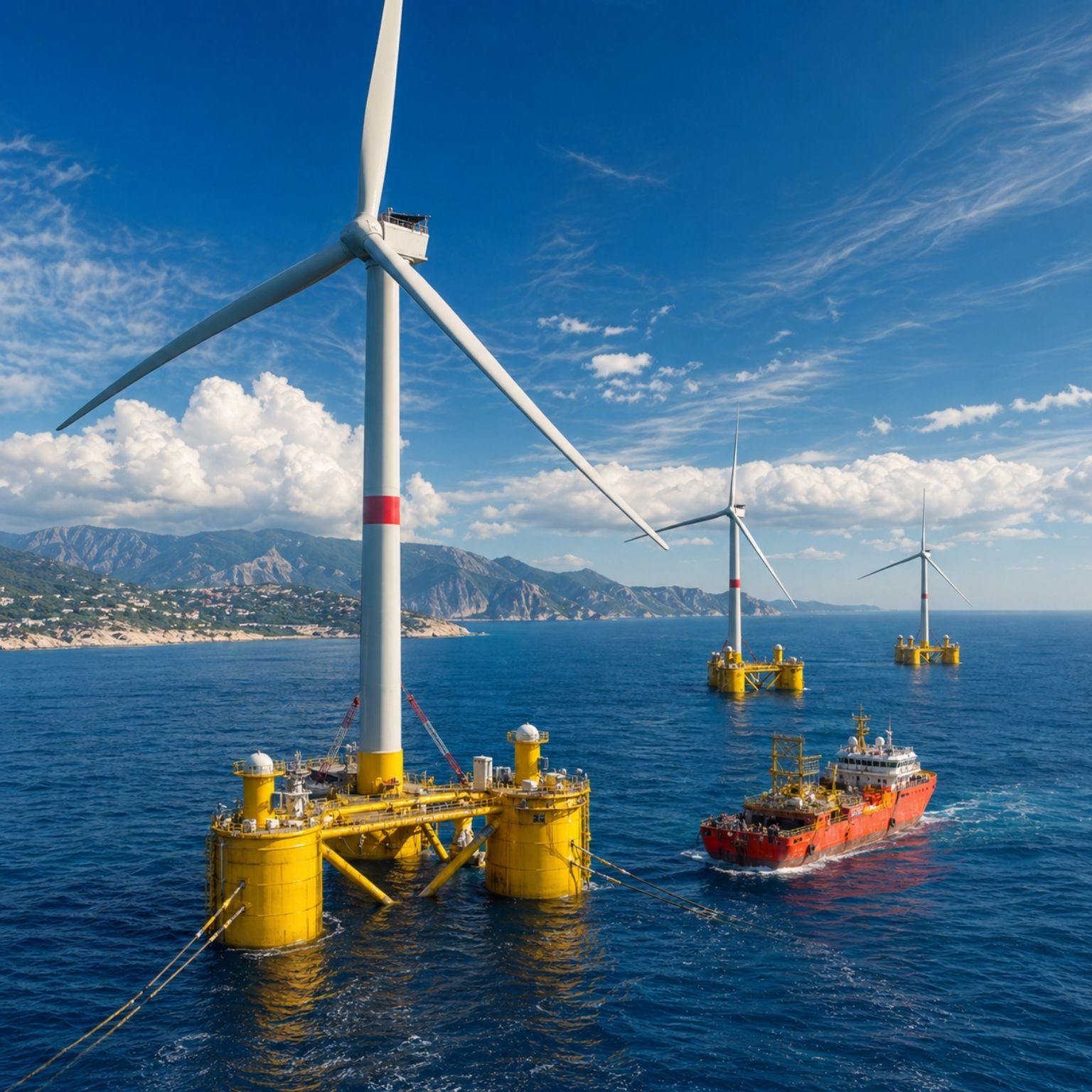 França avança com o projeto EFGL para instalar 3 turbinas eólicas offshore flutuantes de 10 MW a 16 km da costa, em águas de 70 metros, e testar a maior turbina já montada (2)