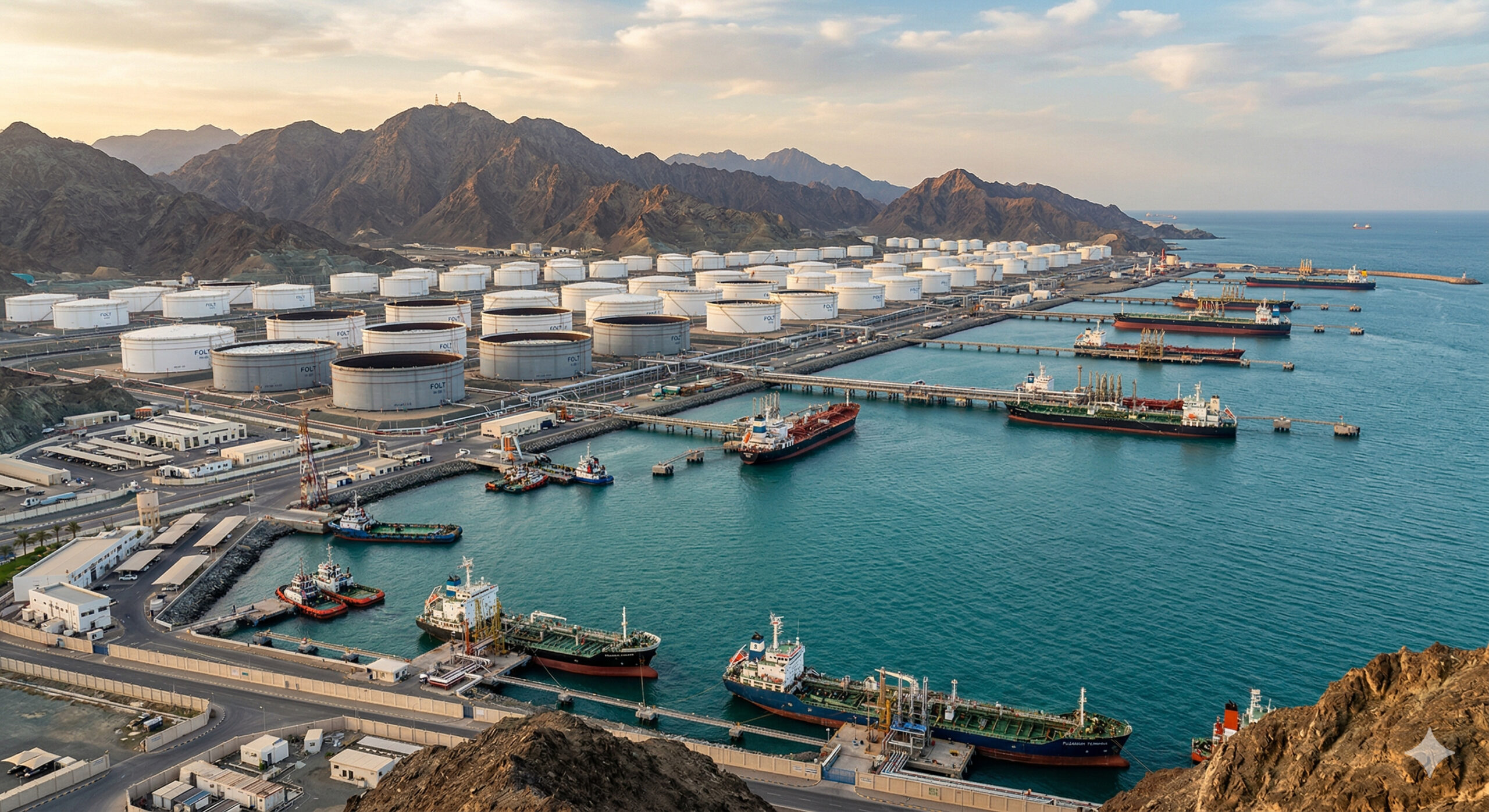 Reservatórios gigantes com capacidade para 18 milhões de metros cúbicos de transformaram Fujairah em um dos maiores cofres energéticos do planeta, estrutura fora do Estreito de Hormuz armazena petróleo em escala colossal e virou peça silenciosa que sustenta o fluxo global de combustíveis