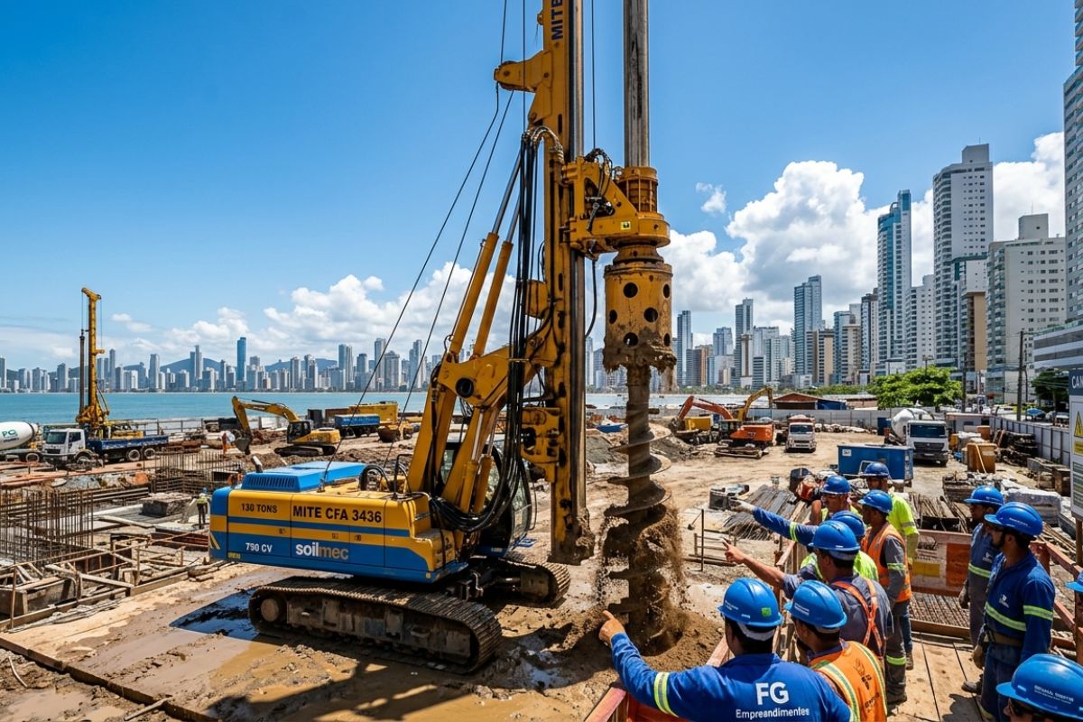 Gigante italiana de 130 toneladas chega ao canteiro do Senna Tower e acelera fundações Mite CFA 3436 fura até 50 m, motor 750 cv, investimento de R$ 20 milhões (5)