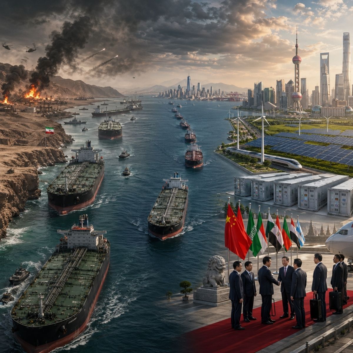 A guerra com o Irã bloqueou 20% do petróleo mundial e 70 superpetroleiros navegam aos EUA. Países correm à China por energia limpa. Entenda a crise energética.