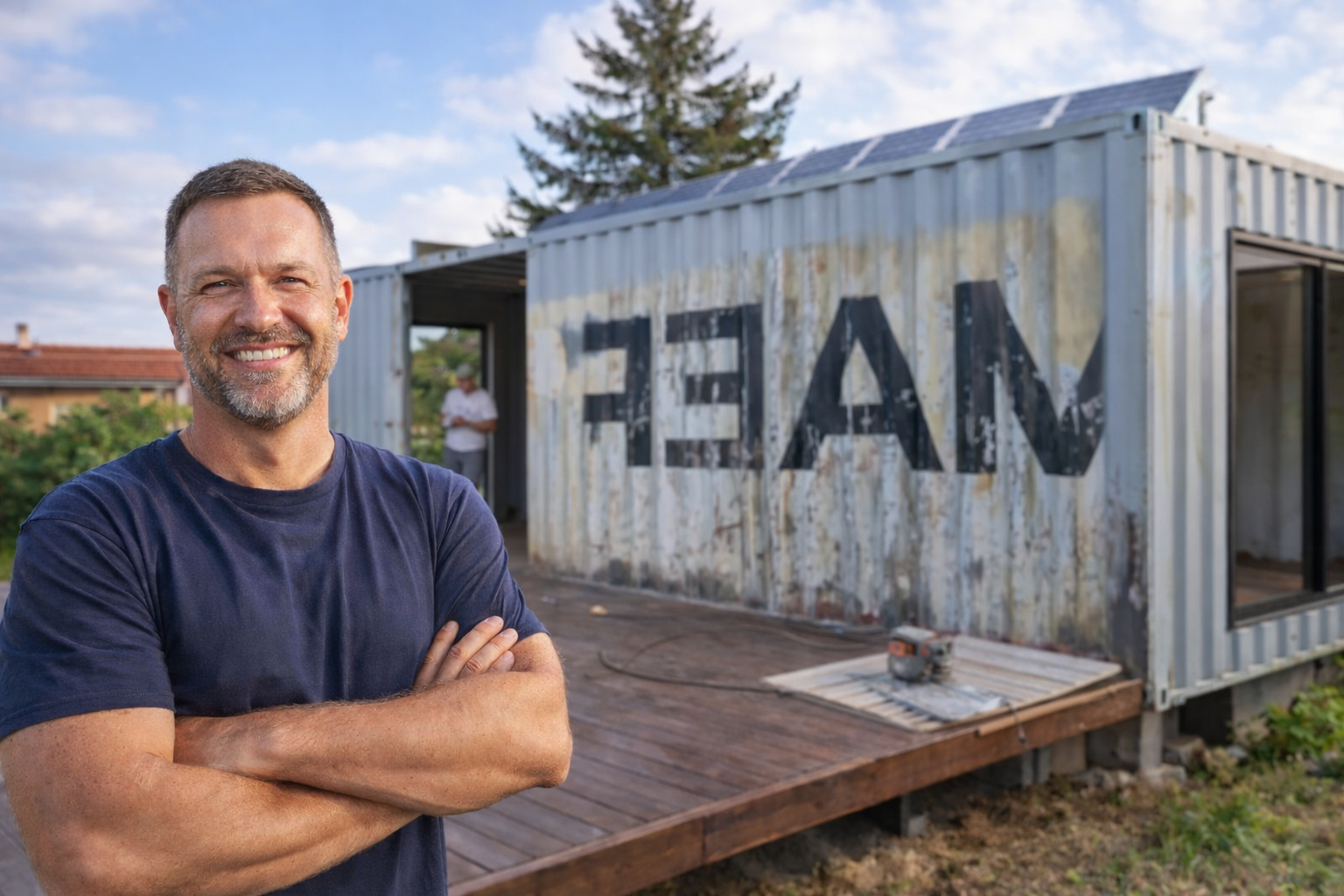homem construiu casa de luxo com um contêiner marítimo enferrujado